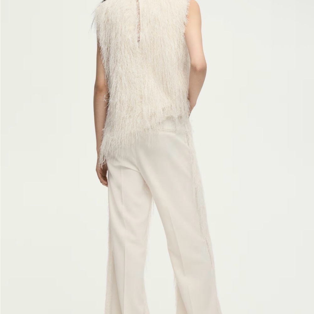 Elegant Cream Fringe Women's Pants - Picture 3 of 5